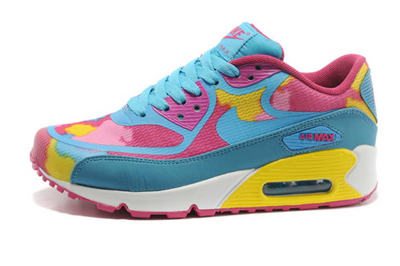Nike Air Max 90 Chaussures Femmes Pre TAPE Bleu Rose Jaune (2)